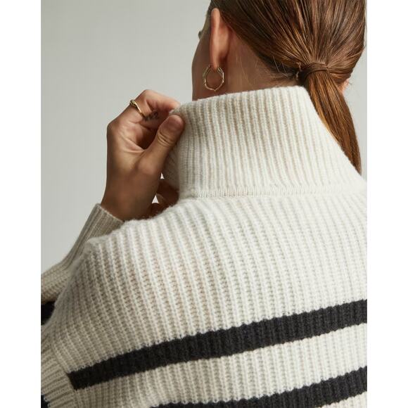 Everlane The Felted Merino Half-Zip Sweater Black/Bone Women XXS NWT Chunky Rib - Picture 3 of 13